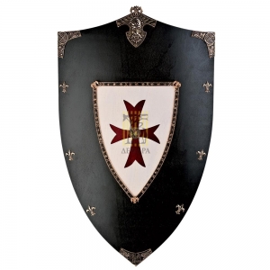 Щит рыцарский "Крестоносцы" черно-белый, 76x48, дерево, латунь