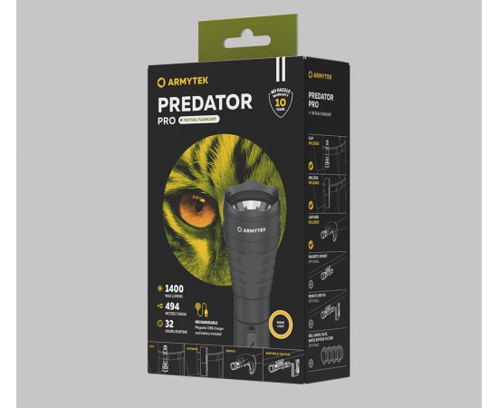 Фонарь тактический Armytek Predator Pro Magnet USB (теплый)