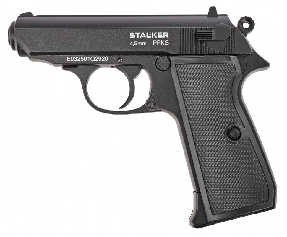 Пистолет пневматический Stalker PPKS (Walther PPK/S) к.4,5мм, 12г CO2, металл, 90 м/с, Blowback